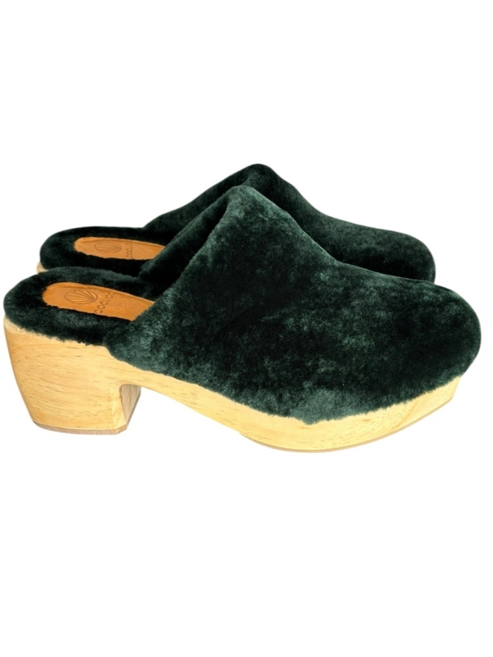Coclico Ocean Clogs in Hunter Green Shearling Size 9 Boho Western Quiet Luxury